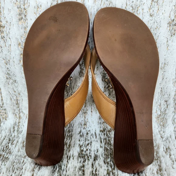 Tory Burch "Nora Mestico Wedge" Brown Leather Thong Sandal | Women's Size 7.5 - Picture 8 of 11